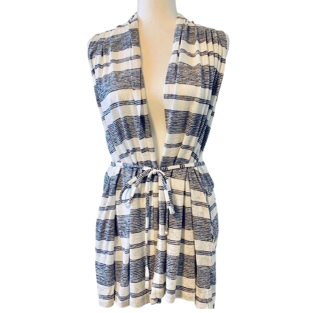 Anthropologie Sleeveless Tie Front Cardigan Navy & White Striped S